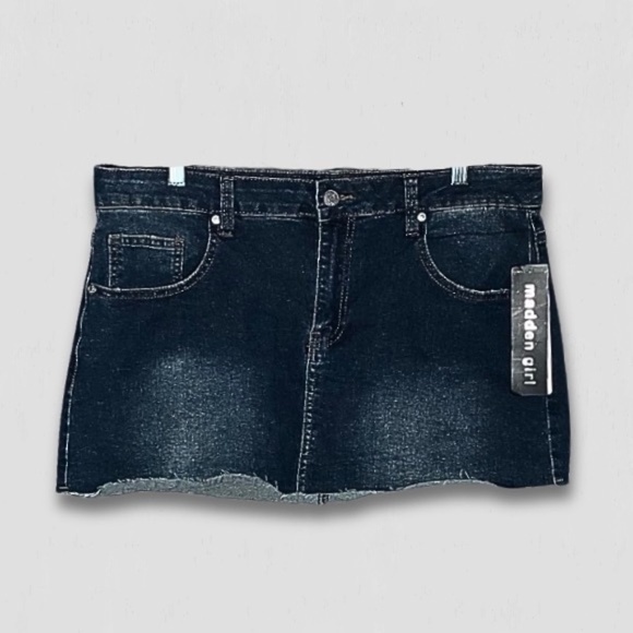 Madden Girl Mini Skirt Raw Hem Denim Blue Size Large - Picture 1 of 10